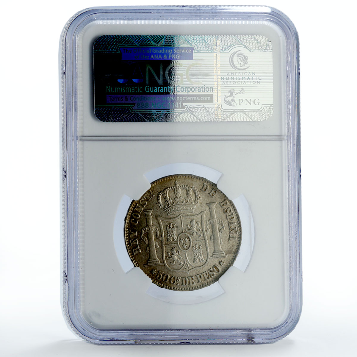 Philippines 50 centimos Regular Coinage Alfonso XII MS61 NGC silver coin 1885