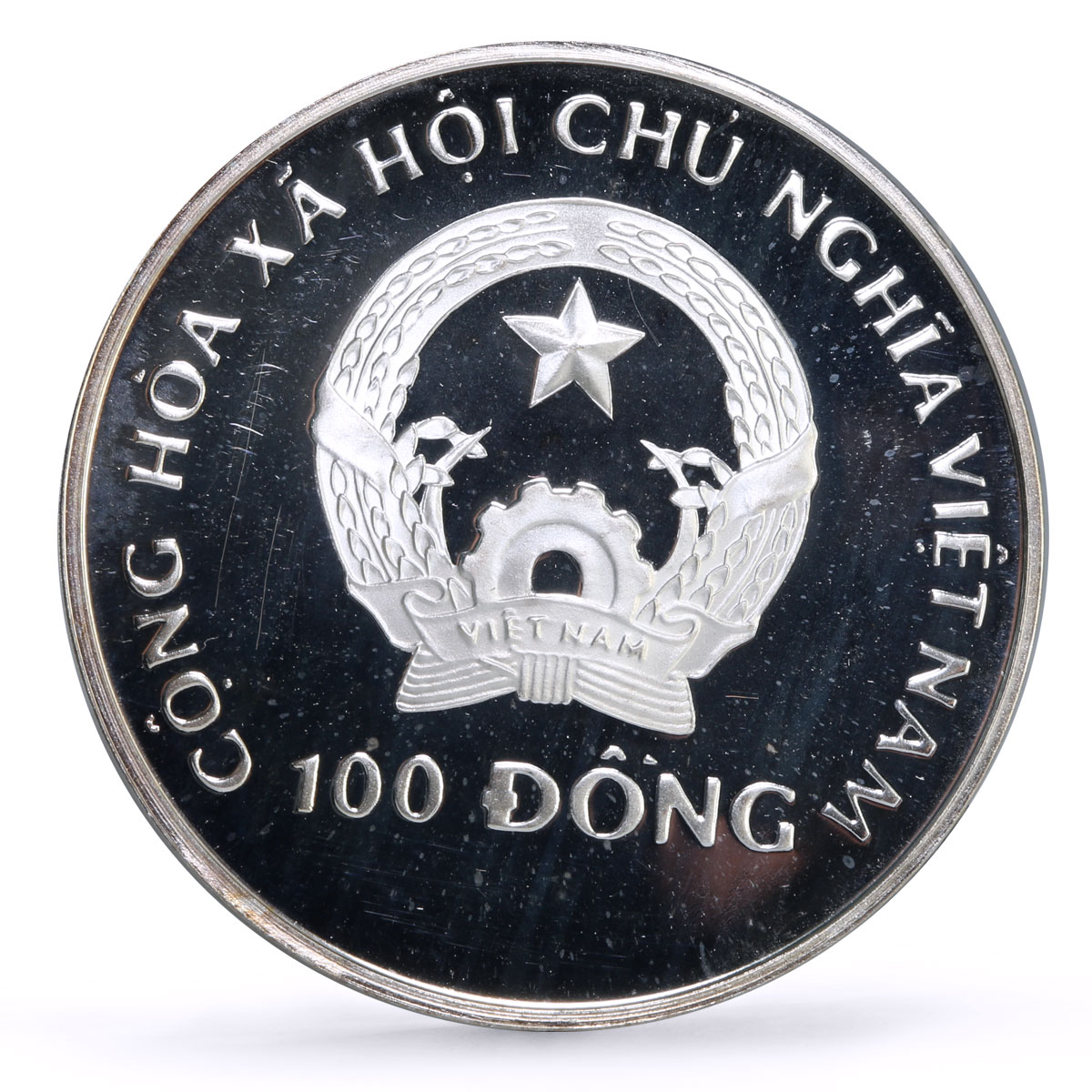 Vietnam 100 dong Seafaring Dragon Boat Ship Large proof silver coin 1988