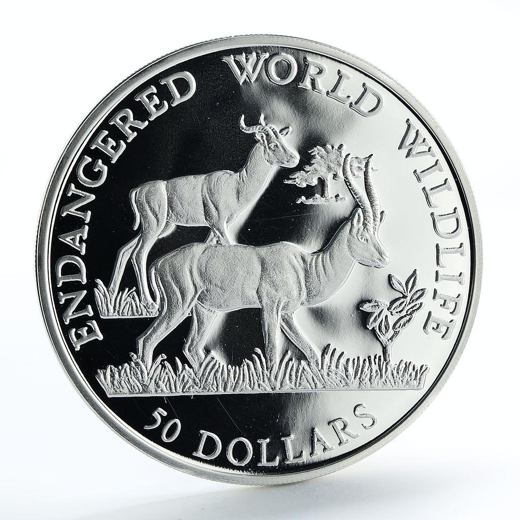 Cook Islands 50 dollars Wildlife Series Dama gazelle silver coin 1990