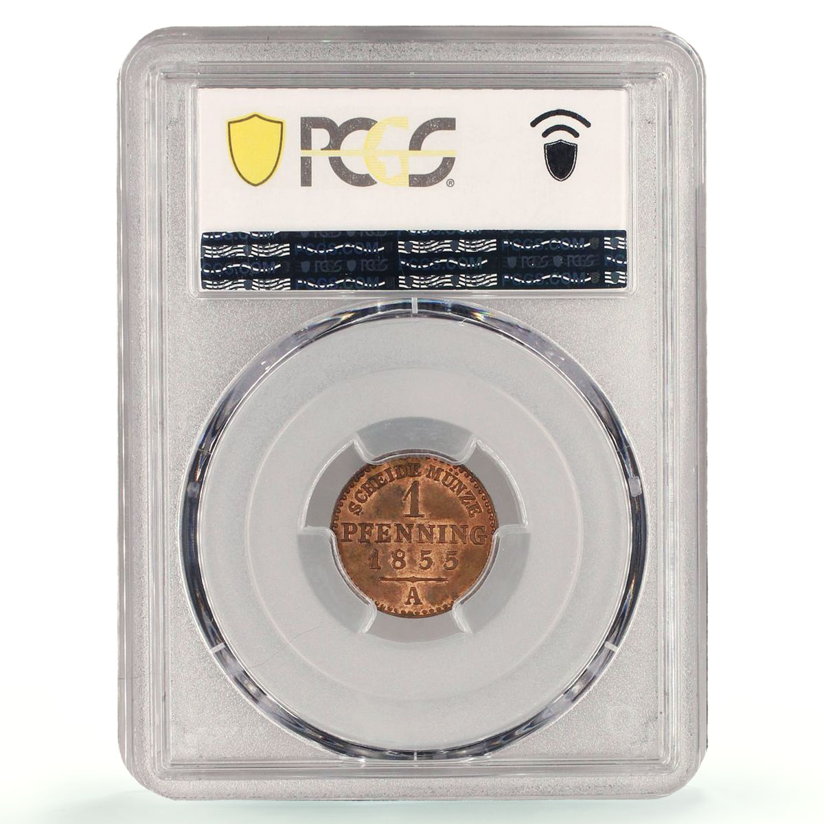 Germany Prussia 1 pfennig Wilhelm IV Coinage KM-451 MS64 PCGS copper coin 1855 A