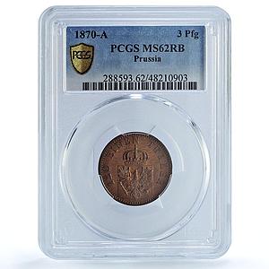 Germany Prussia 3 pfenninge Wilhelm I Coinage Mark A MS62 PCGS copper coin 1870