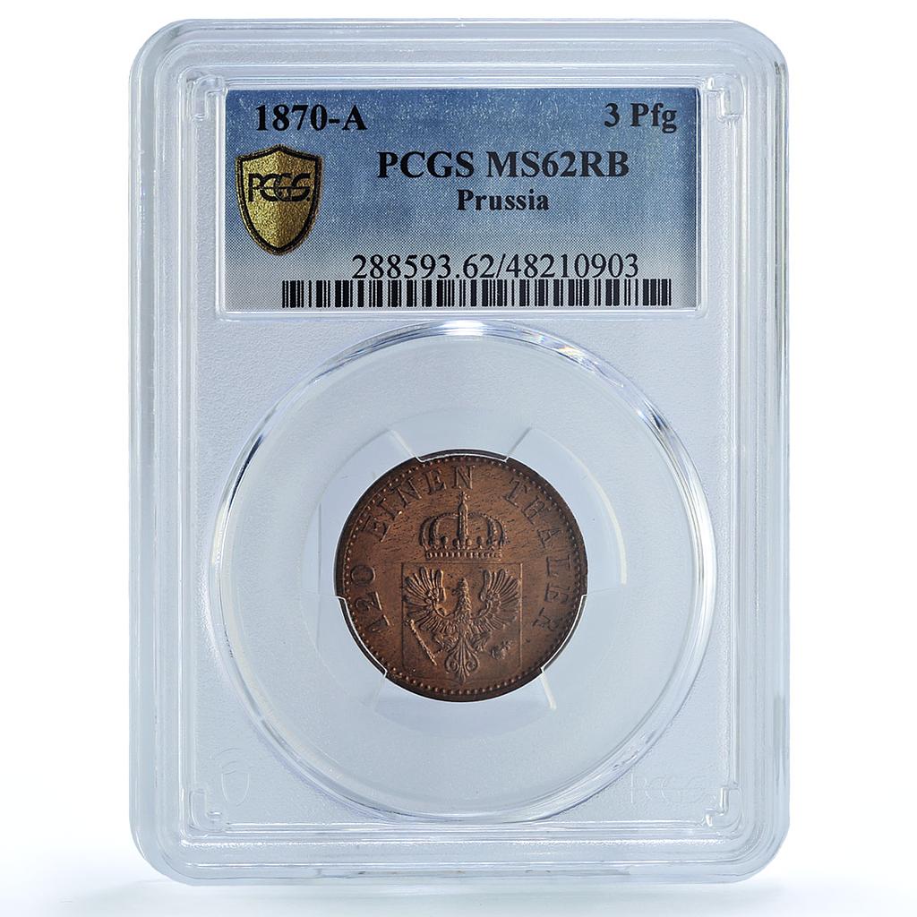 Germany Prussia 3 pfenninge Wilhelm I Coinage Mark A MS62 PCGS copper coin 1870 Germany Prussia 3 pfenninge Wilhelm I Coinage Mark A MS62 PCGS copper coin 1870