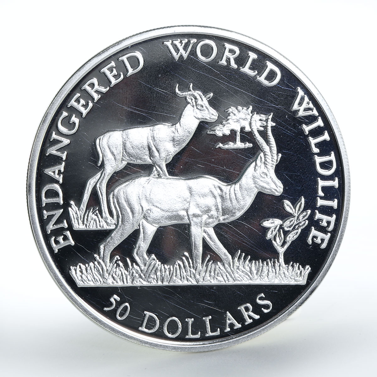 Cook Islands 50 dollars Wildlife Series Dama gazelle silver coin 1990