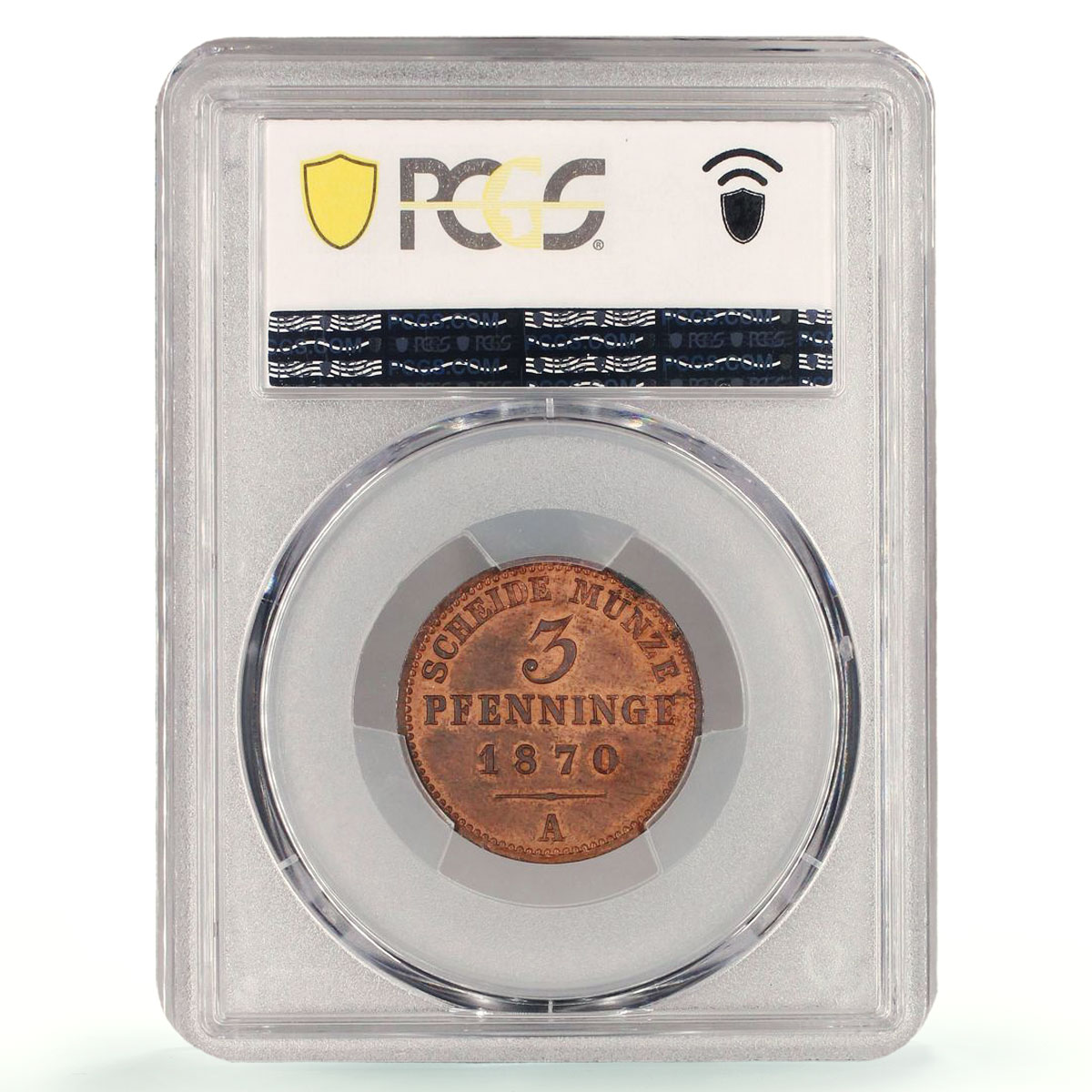 Germany Prussia 3 pfenninge Wilhelm I Coinage Mark A MS62 PCGS copper coin 1870