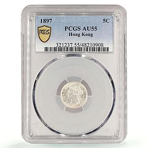 China Hong Kong 5 cents Queen Victoria Coinage KM-5 AU55 PCGS silver coin 1897