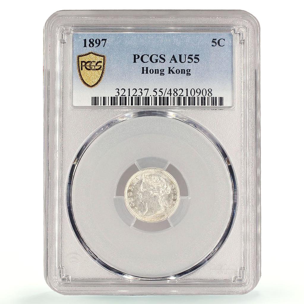 China Hong Kong 5 cents Queen Victoria Coinage KM-5 AU55 PCGS silver coin 1897