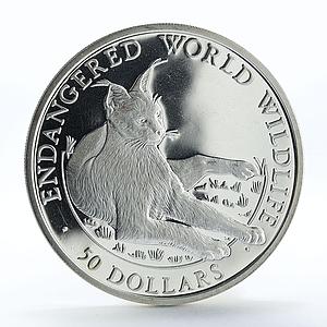 Cook Islands 50 dollars Wildlife Series European Lynx silver coin 1990