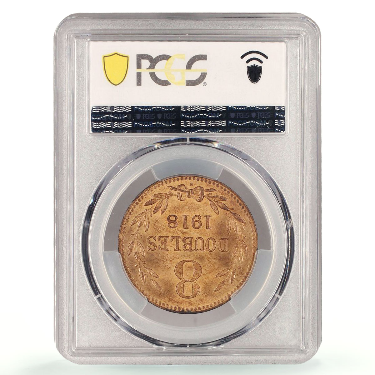 Guernsey 8 doubles King George V Coinage KM-14 MS64 PCGS bronze coin 1918