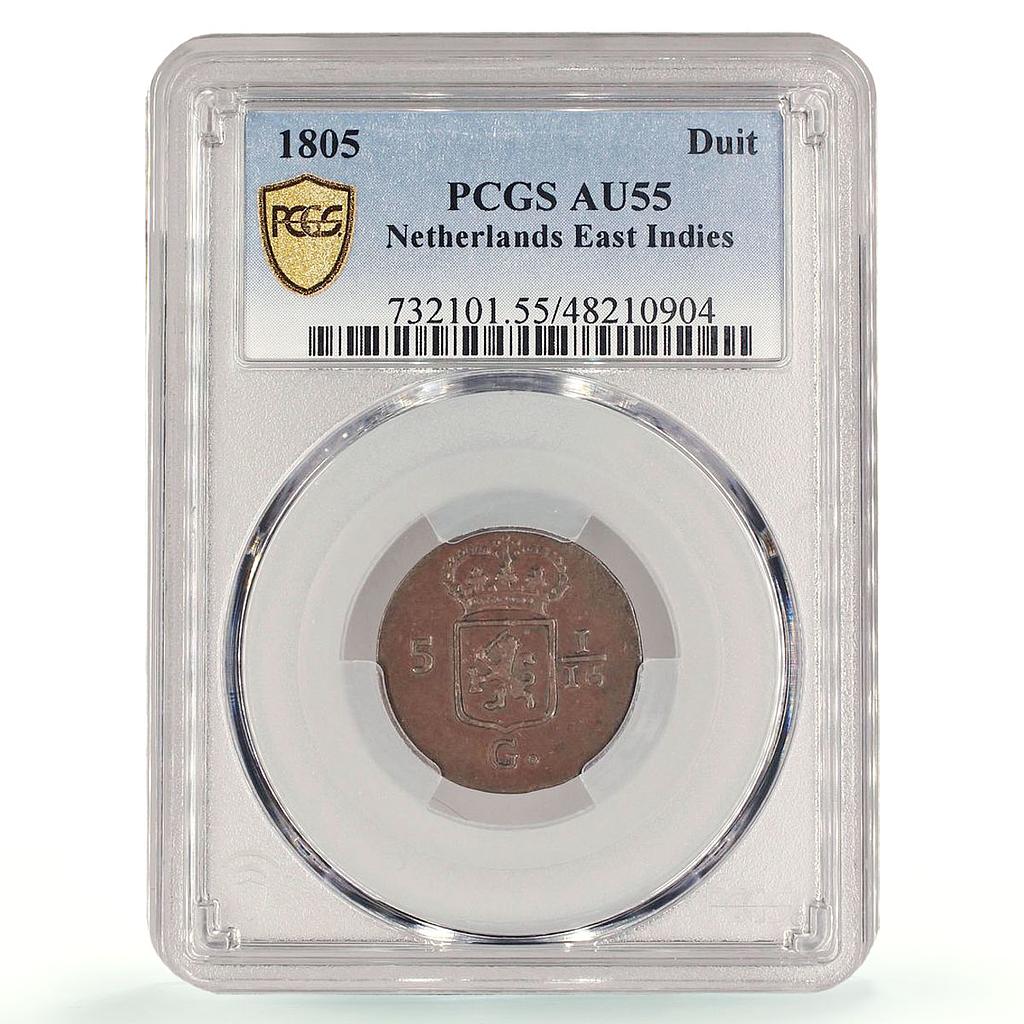 Netherlands East Indies 1 duit Regular Coinage KM-76 AU55 PCGS copper coin 1805