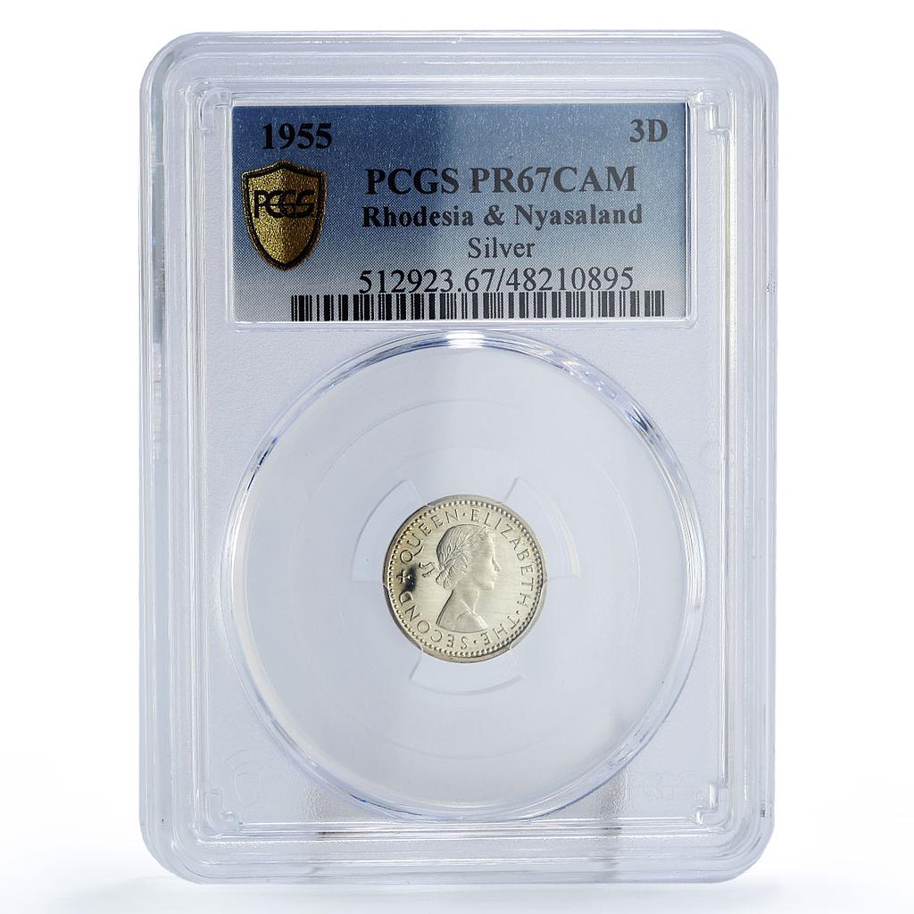 Rhodesia Nyasaland 3 pence Regular Coinage Flower PR67 PCGS silver coin 1955