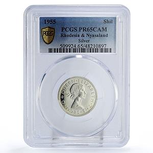 Rhodesia Nyasaland 1 shilling Regular Coinage Antelope PR65 PCGS Ag coin 1955