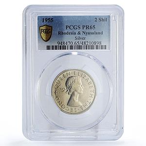 Rhodesia Nyasaland 2 shillings Regular Coinage Eagle PR65 PCGS silver coin 1955