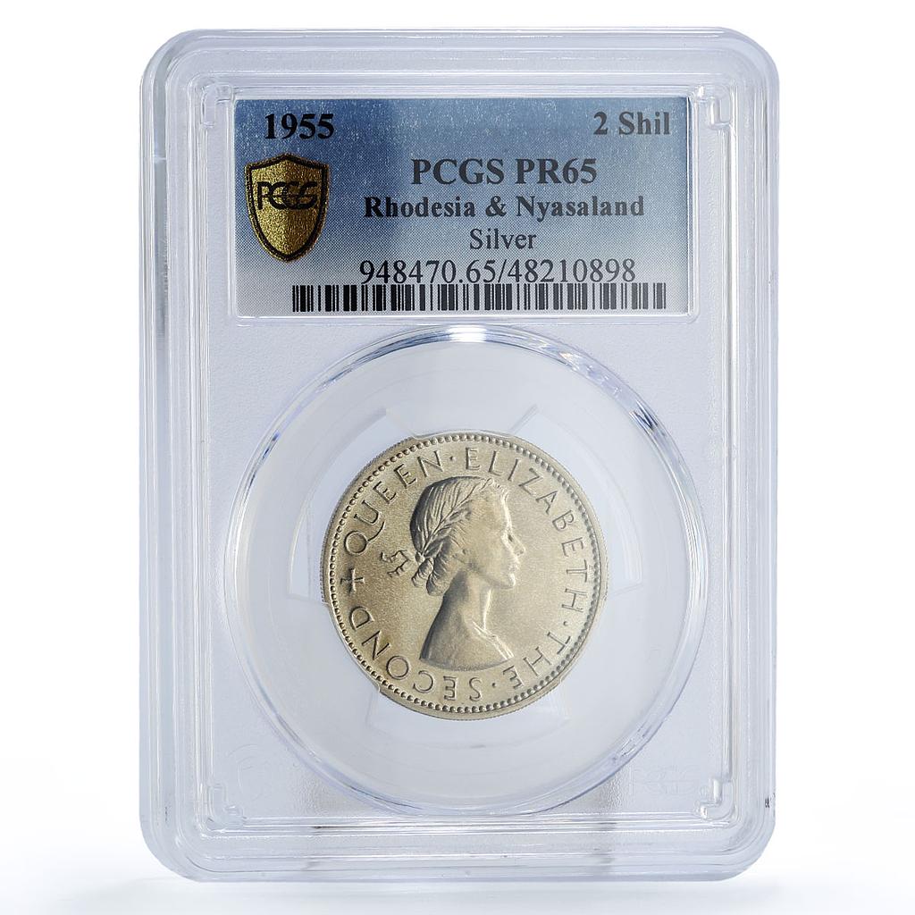 Rhodesia Nyasaland 2 shillings Regular Coinage Eagle PR65 PCGS silver coin 1955