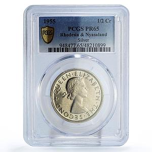 Rhodesia Nyasaland 1/2 crown Regular Coinage KM-7a PR65 PCGS silver coin 1955