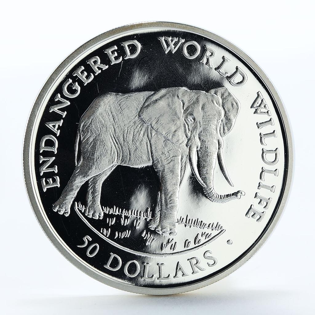 Cook Islands 50 dollars Wildlife Series African Elephant silver coin 1990