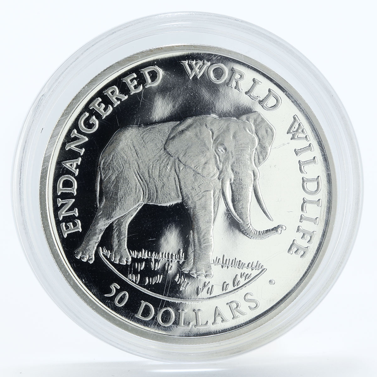 Cook Islands 50 dollars Wildlife Series African Elephant silver coin 1990