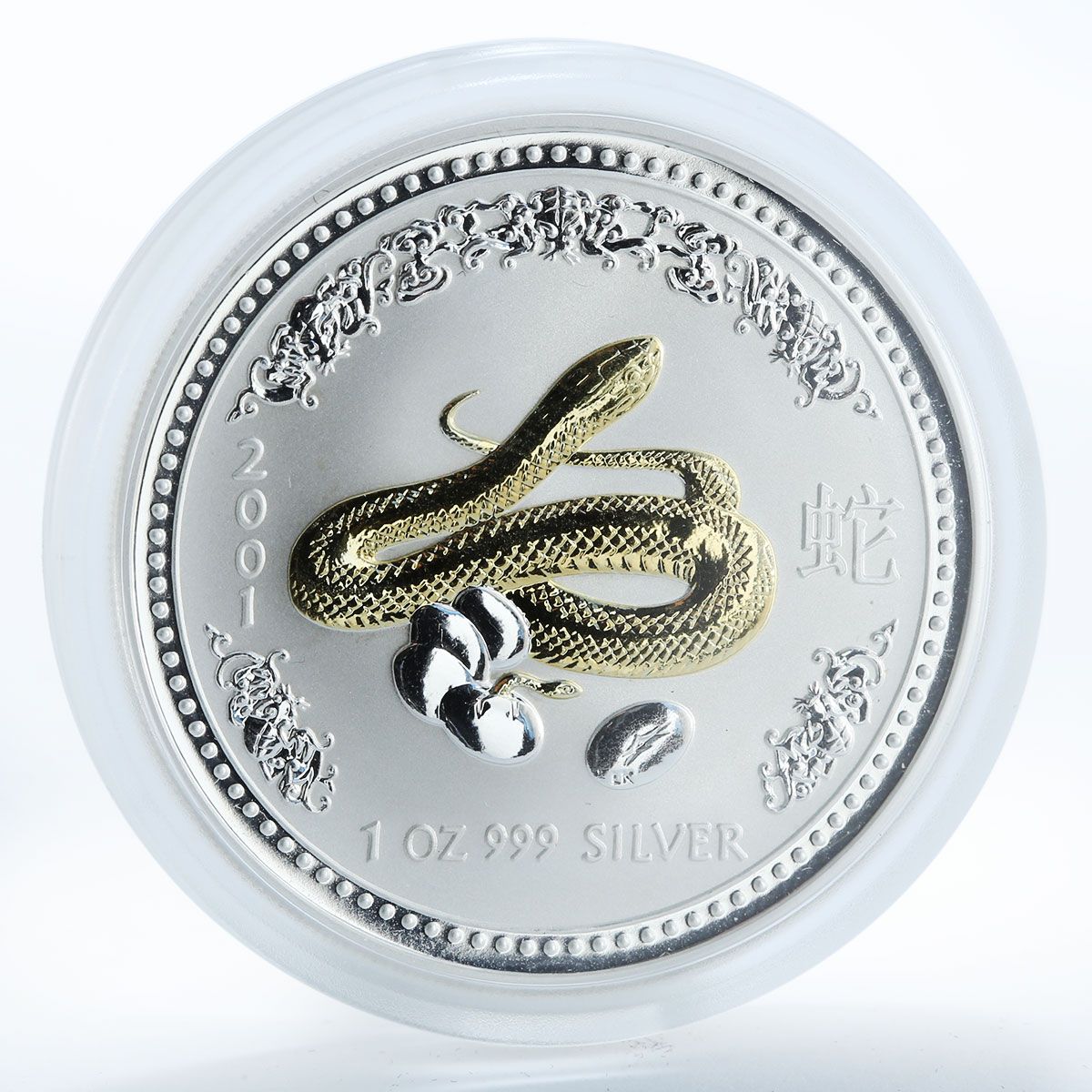 Australia, 1 Dollar, Lunar Year of the Snake silver gilded coin 1oz 2001