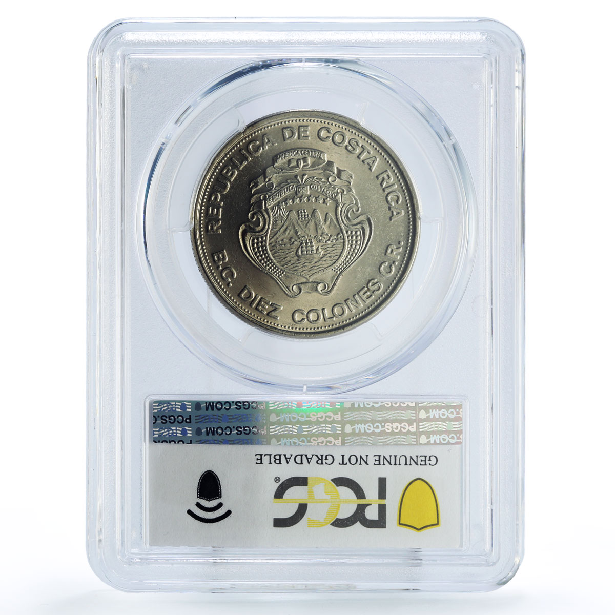Costa Rica 10 colones Central Bank 25th Anniversary UNC PCGS nickel coin 1975