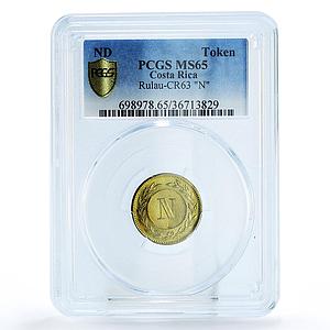 Costa Rica Republic Token Letter N Mark Rulau CR63 MS65 PCGS bronze ND 1848