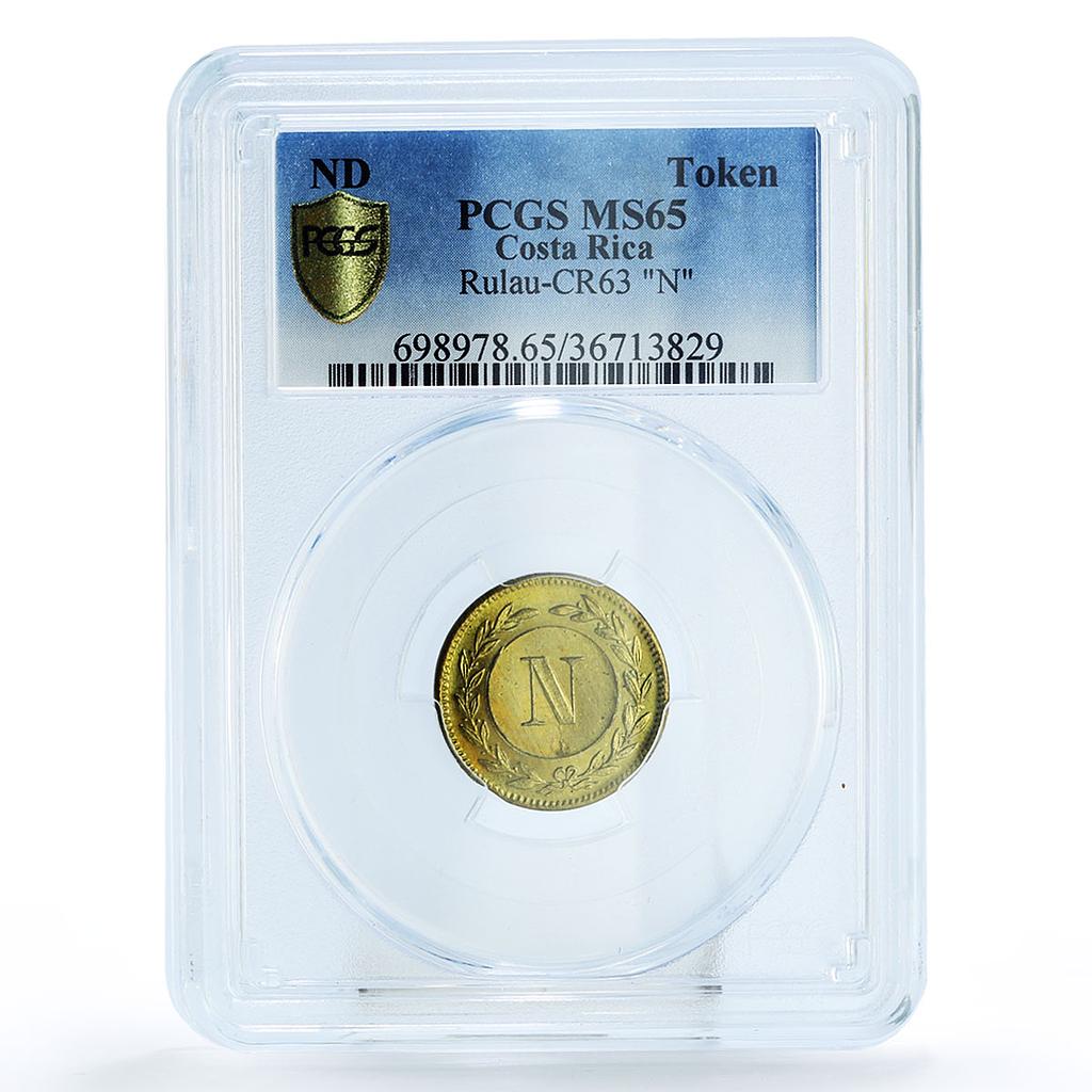 Costa Rica Republic Token Letter N Mark Rulau CR63 MS65 PCGS bronze ND 1848