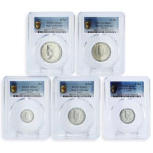 Indonesia Riau Arch. 1 5 10 25 50 sen Set Sukarno MS63 PCGS aluminum coins 1962