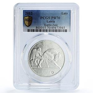 Latvia 1 lats Karlis Zale Horseman Sculpture Art PR70 PCGS silver coin 2012