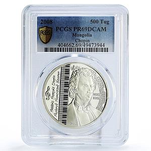 Mongolia 500 togrog Composer Frederic Chopin Music PR69 PCGS silver coin 2008