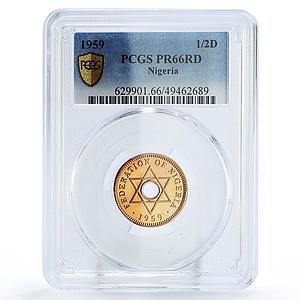 Nigeria 1/2 penny Regular Coinage Queen Elizabeth PR66 PCGS bronze coin 1959