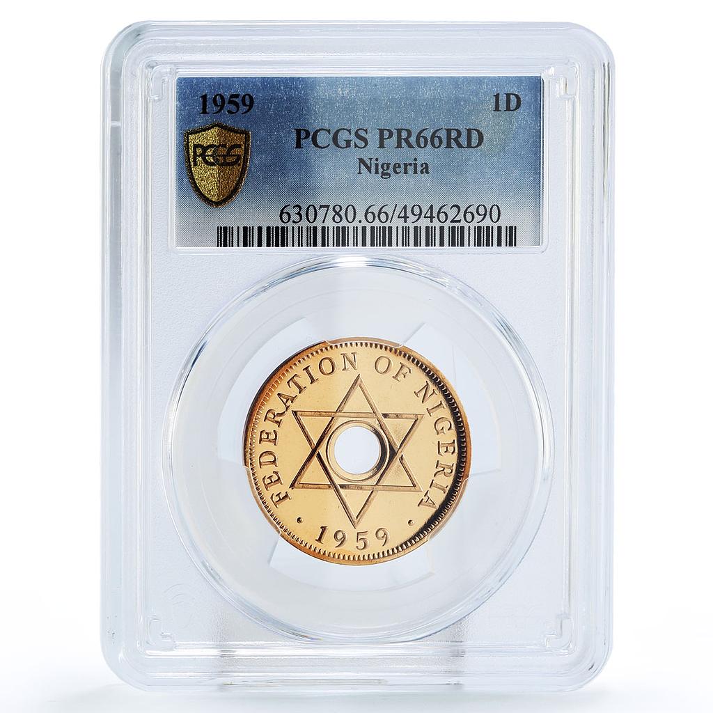 Nigeria 1 penny Regular Coinage Queen Elizabeth KM-2 PR66 PCGS bronze coin 1959