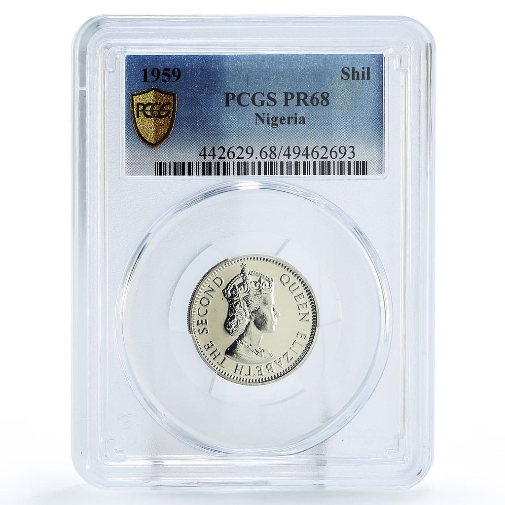 Nigeria 1 shilling Regular Coinage Queen Elizabeth KM-5 PR68 PCGS CuNi coin 1959