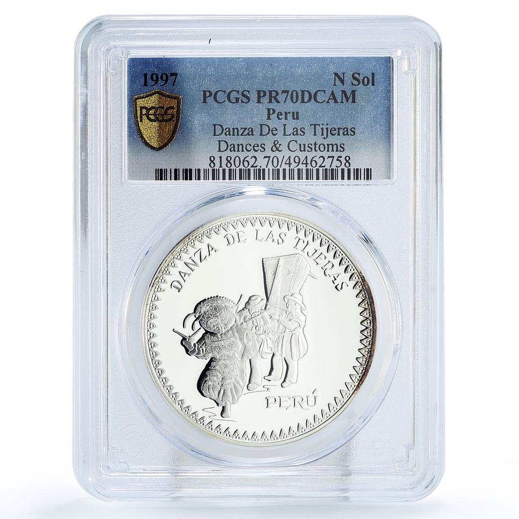 Peru 1 sol Ibero-American Dances Danza de las Tijeras PR70 PCGS silver coin 1997