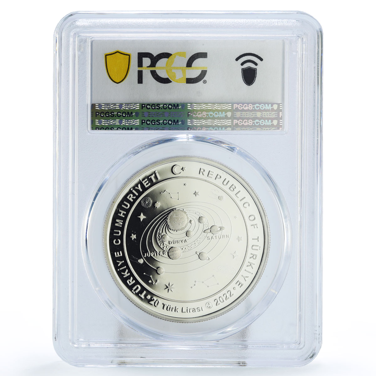 Turkiye 20 lira Galileo Galilei Solar System Space PR66 PCGS silver coin 2022