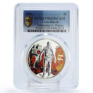 Cook Islands 5 dollars Terminator 2 In Flames Cinema PR69 PCGS silver coin 2011