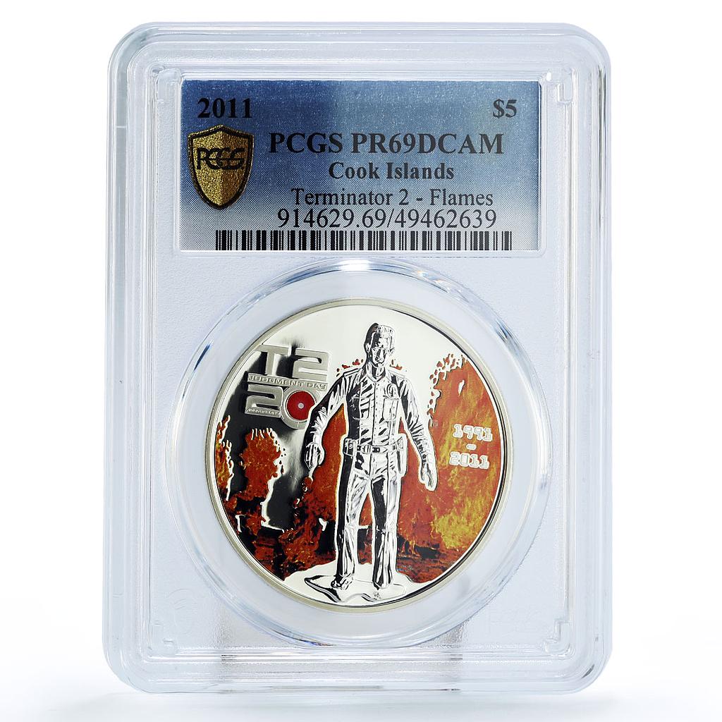 Cook Islands 5 dollars Terminator 2 In Flames Cinema PR69 PCGS silver coin 2011