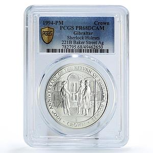 Gibraltar 1 crown Sherlock Holmes Baker Street Literature PR68 PCGS Ag coin 1994