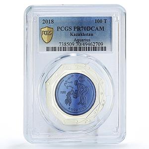 Kazakhstan 100 tenge Zodiac Signs Series Aquarius PR70 PCGS silver coin 2018