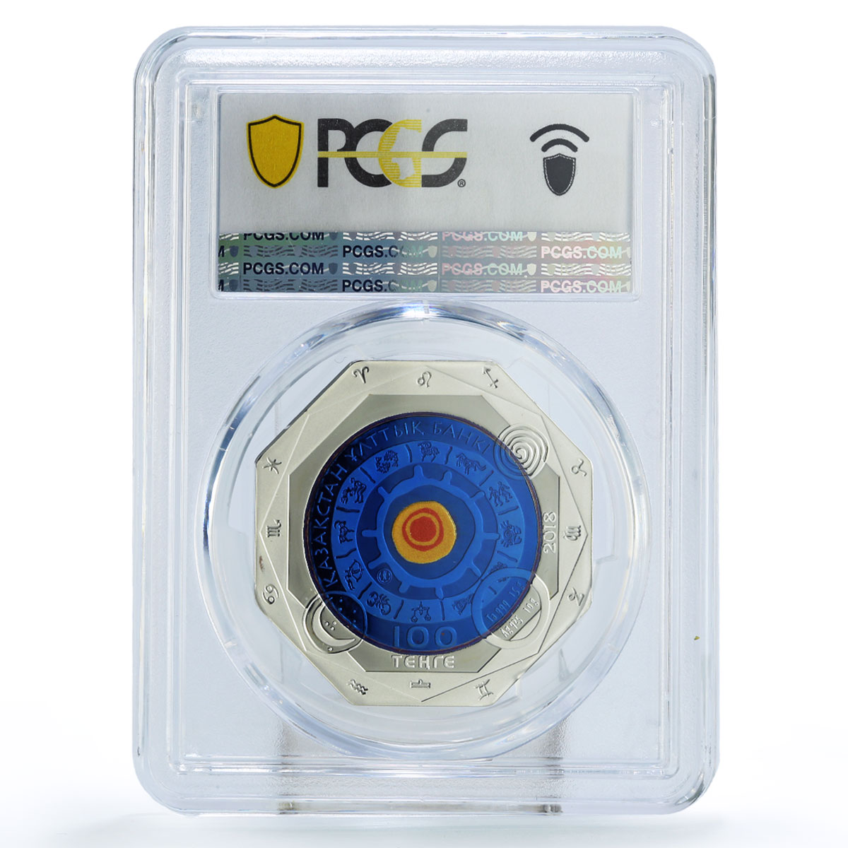 Kazakhstan 100 tenge Zodiac Signs Series Cancer PR69 PCGS bimetal AgTa coin 2018