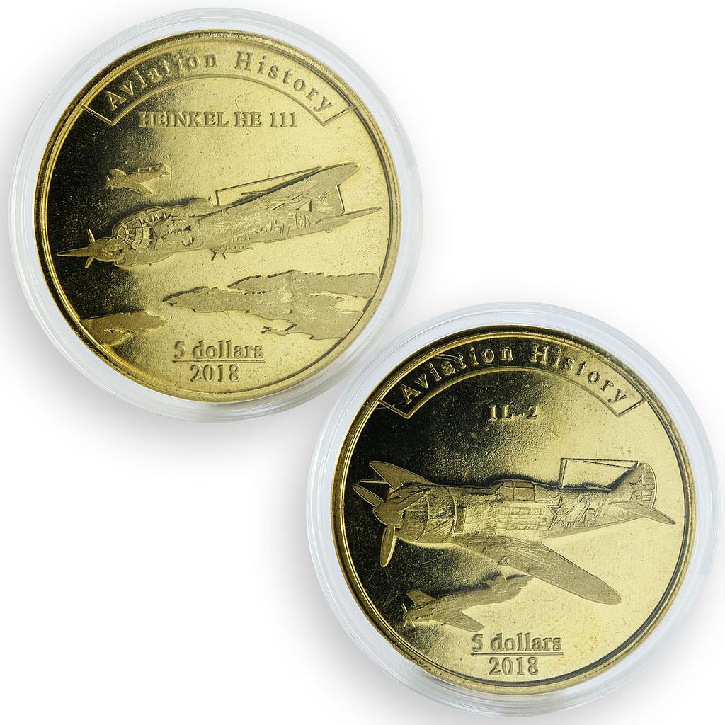 Agrihan 5 dollars set of 2 coins Aviation History Aircraft 2018