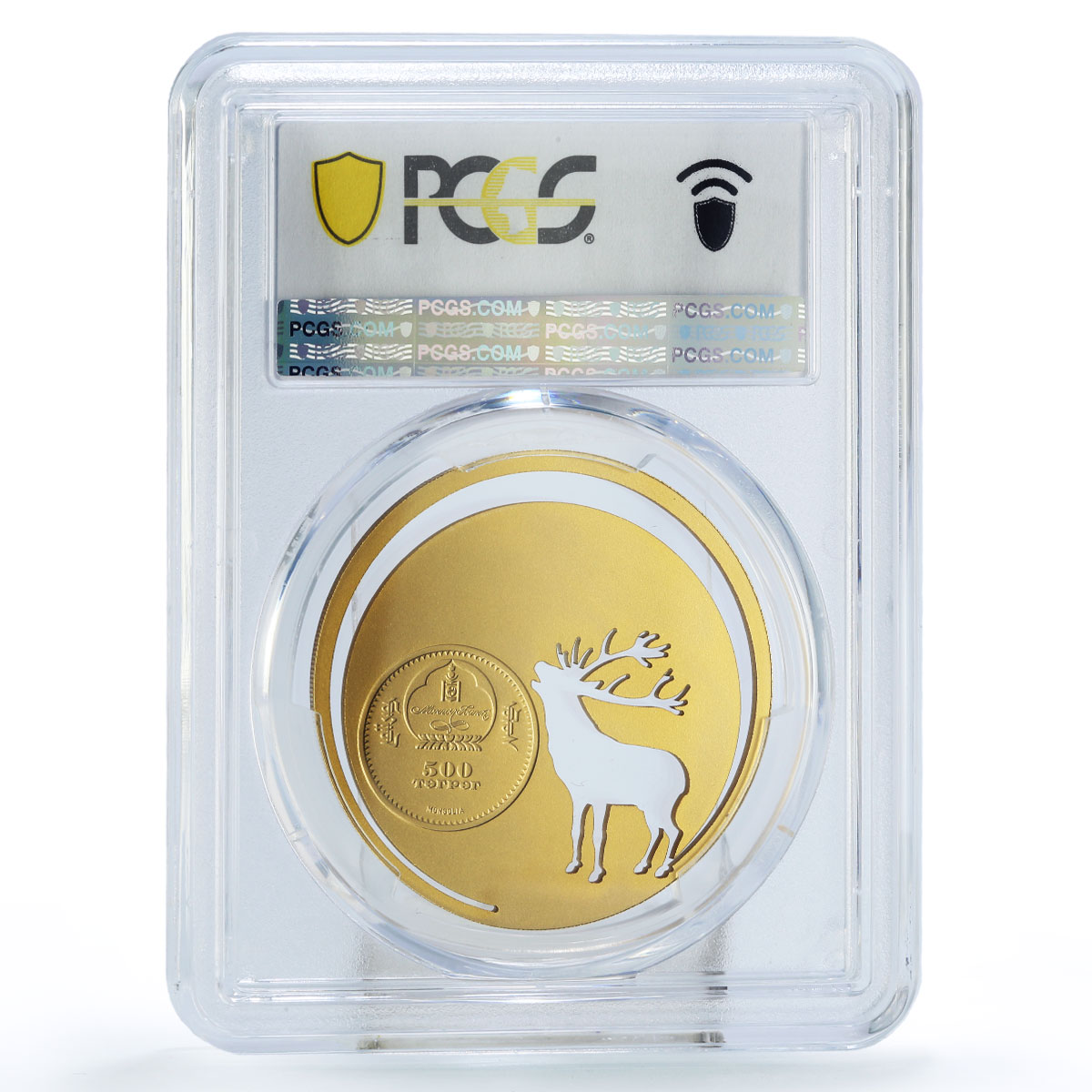 Mongolia 500 togrog Conservation Wildlife Deer Gilt MS70 PCGS silver coin 2011