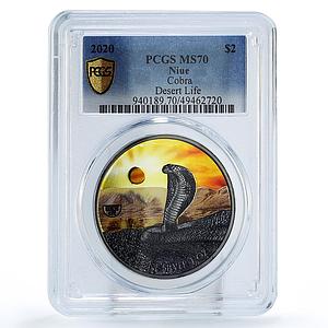 Niue 2 dollars Conservation Desert Life Cobra Snake MS70 PCGS silver coin 2020
