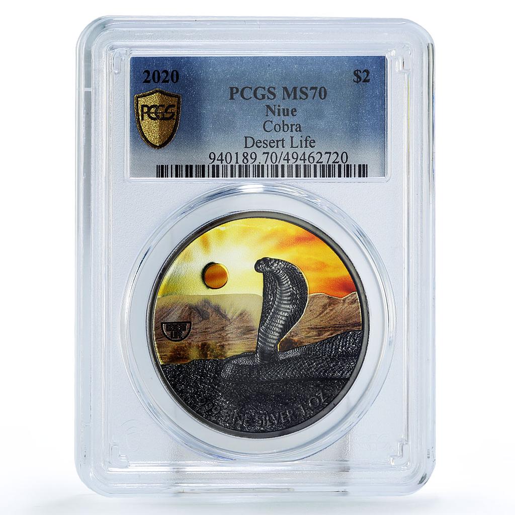 Niue 2 dollars Conservation Desert Life Cobra Snake MS70 PCGS silver coin 2020