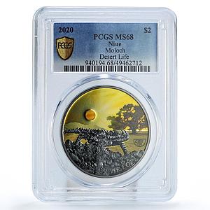 Niue 2 dollars Conservation Desert Life Moloch Lizard MS68 PCGS silver coin 2020