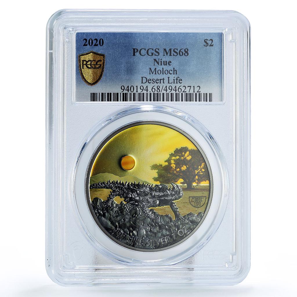 Niue 2 dollars Conservation Desert Life Moloch Lizard MS68 PCGS silver coin 2020