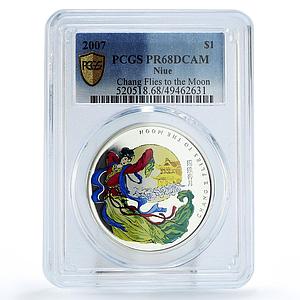 Niue 1 dollar Chang Flies to The Moon Literature Art PR68 PCGS silver coin 2007