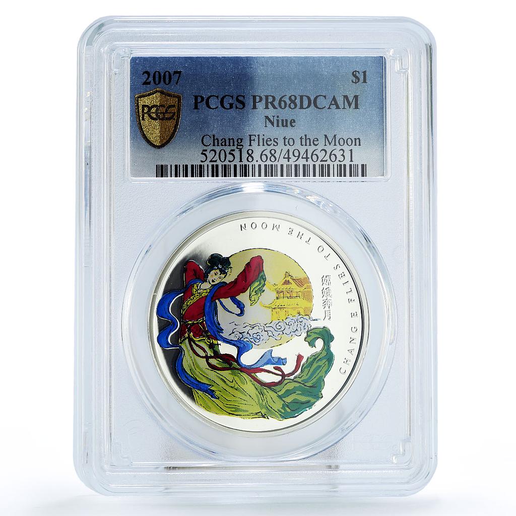 Niue 1 dollar Chang Flies to The Moon Literature Art PR68 PCGS silver coin 2007