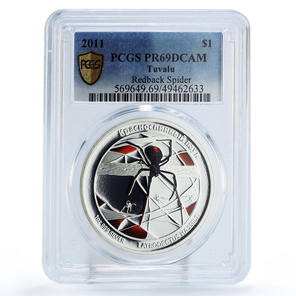 Tuvalu 1 dollar Conservation Wildlife Spider Fauna PR69 PCGS silver coin 2011