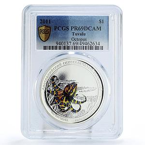 Tuvalu 1 dollar Conservation Wildlife Octopus Fauna PR69 PCGS silver coin 2011