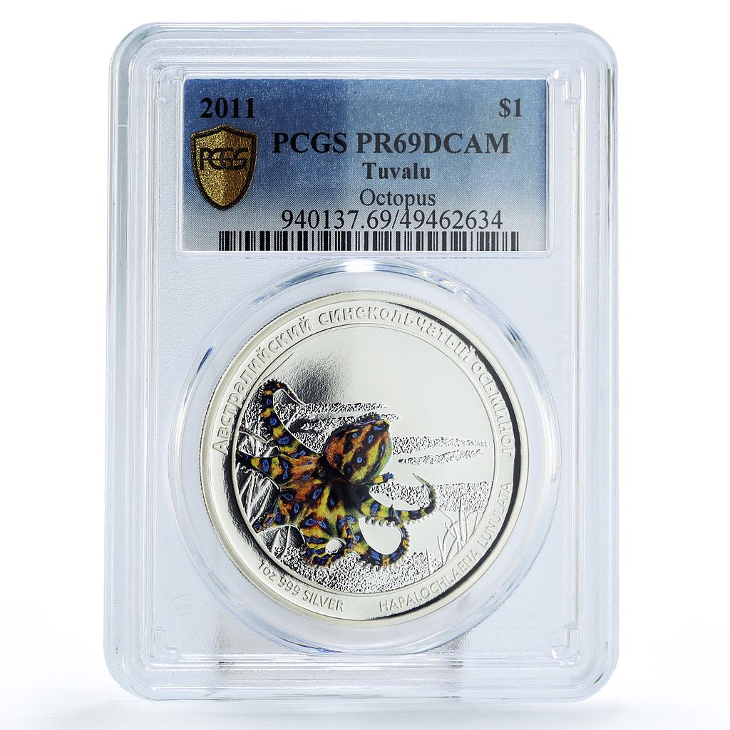 Tuvalu 1 dollar Conservation Wildlife Octopus Fauna PR69 PCGS silver coin 2011