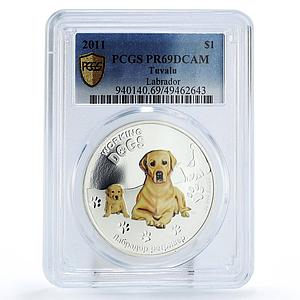 Tuvalu 1 dollar Working Dogs Animals Labrador Walking PR69 PCGS silver coin 2011