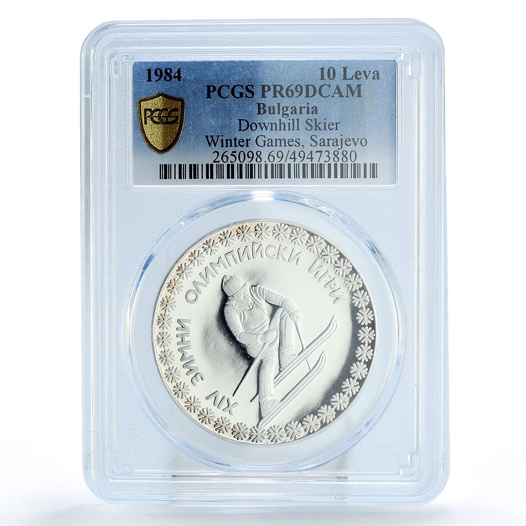 Bulgaria 10 leva Winter Olympic Games Downhill Skier PR69 PCGS silver coin 1984